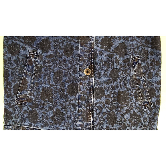 NADIA Blue Jean Jacket With Black Floral Design Button Up Size Large Made in USA - Picture 5 of 11